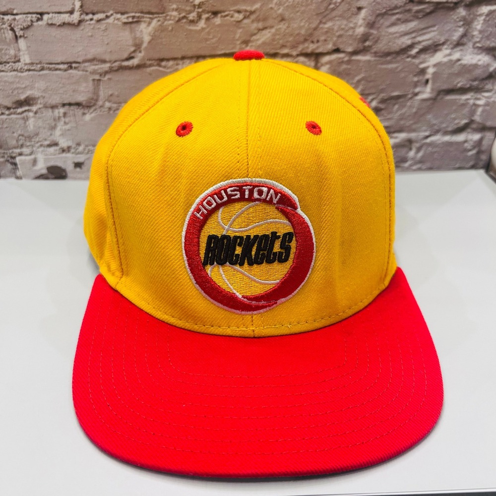 Adidas Houston Rockets Hat Mens OSFA Yellow Red NBA Snapback Flat Bill Cap